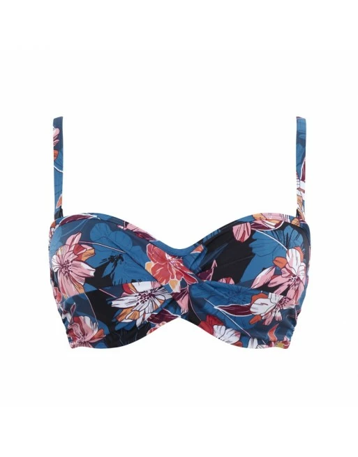 Panache Swim Anya Riva Print Bandeau Bikini BH Kleine En Grote Maten 65-85 Cup D Tot K - Blue Floral - SW1403 - Afbeelding 2