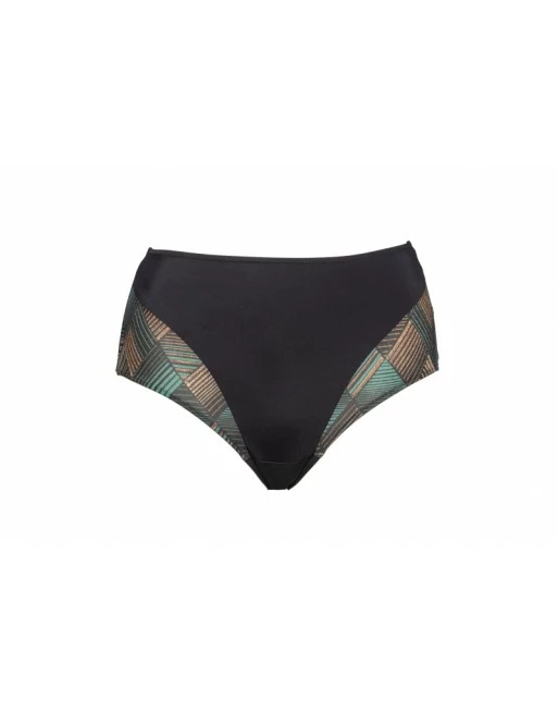 Plaisir Harlequin Bikini Slip Hoge Taille Grote Maten 44-50 - Black/Green Lurex - T0022 - Afbeelding 3