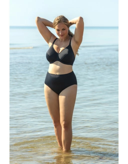 Plaisir Solid Color Bikini Slip Hoge Taille Kleine - Grote Maten 42-56 - Zwart - T0006 - Afbeelding 4