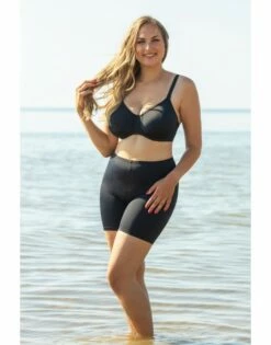 Plaisir Solid Color Zwemshort Dames Lange Benen Kleine - Grote Maten 42-54 - Zwart - T0021